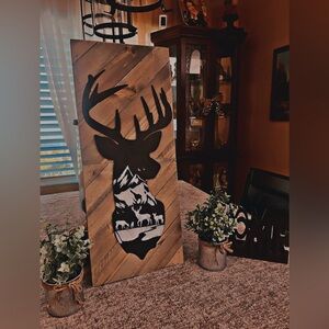 Rustic Deer Wall Art with Mountain Design